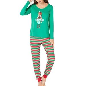 Nutcracker Crushed it Red and Green Stripe Christmas Pajama Set NEW Medium